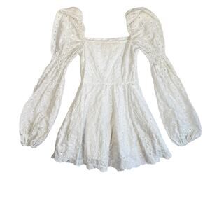 Caroline Constas Cottagecore Mini Wren Eyelet White Puff Sleeve Dress XS
